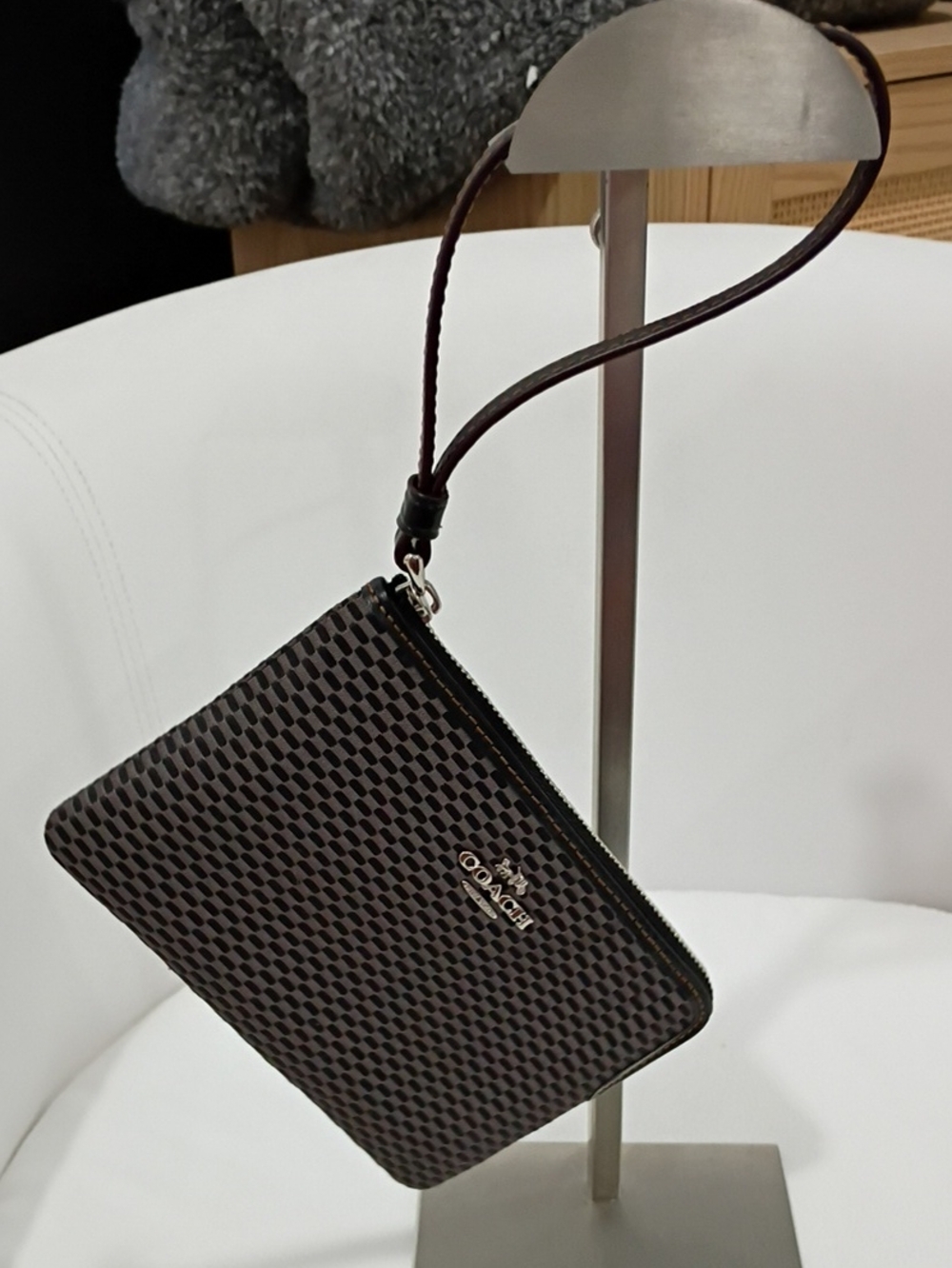 Coach Brown and Black Checkered Wristlet